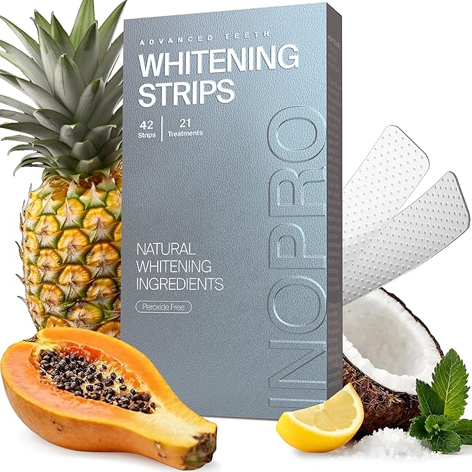 Natural Teeth Whitening Strips Kit 21 Treatments - Sensitive Teeth Whitener, Peroxide Free, Enamel Safe White Strips - Instant Teeth Whitening Without The Harm (42 Strips)