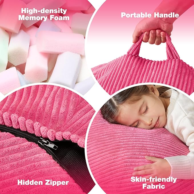 Hobestluk 4.5FT Bean Bag Chair Giant Bean Bag Chair with Filler Included Adult Bean Bag Chairs with Removable Cover for Bedroom Living Room - (Jumbo, Pink)
