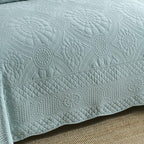 MarCielo 3-Piece 100% Cotton Oversized Bedspread Lightweight Quilt Coverlet Embroidery Farmhouse Bedding (Tf Aruba Blue, Oversized King (118"x106"))