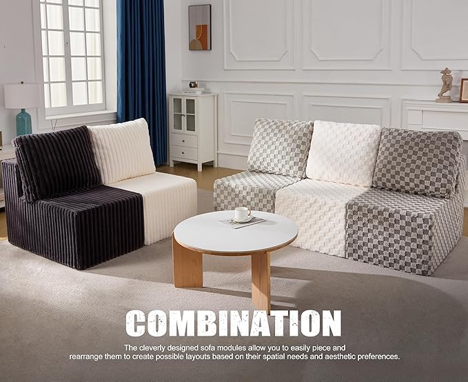 Single Sofa 1 Seat Couch with Deep Seat Memory Foam Cloud Chair with Pillows Large Sofa with L Shape for Living Room Bedroom (Plush White, Single)