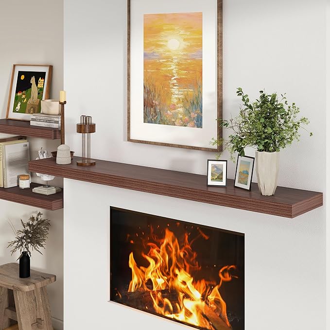 12 Inch Deep Floating Shelves for Wall | 72W x 12D Floating Shelves Set of 1 | Rustic Walnut Long Floating Shelves for Living Room Bathroom Laundry Room Bedroom Kitchen Home Office