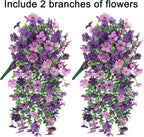 Artificial Faux Hanging Flowers Plants for Spring Outdoor Outside Decoration, 2 PCS Fake Silk Daisy with Eucalyptus UV Resistant Realistic Trailing Vines for Balcony Patio Porch (Darkpurple+Purple)
