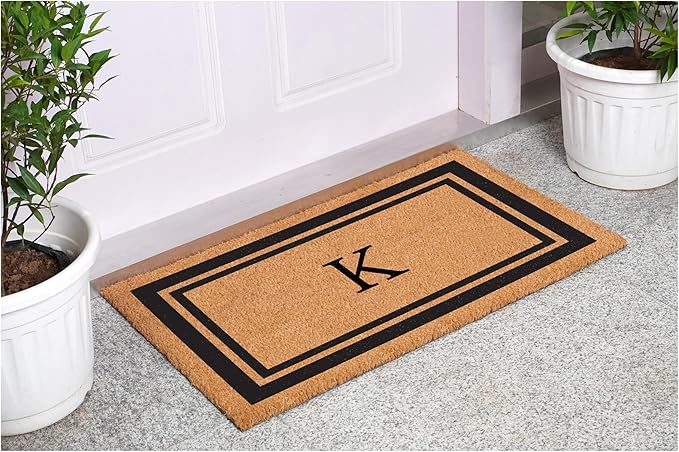 Calloway Mills 152963048K Black Border 30" x 48" Monogram Doormat Letter (K)