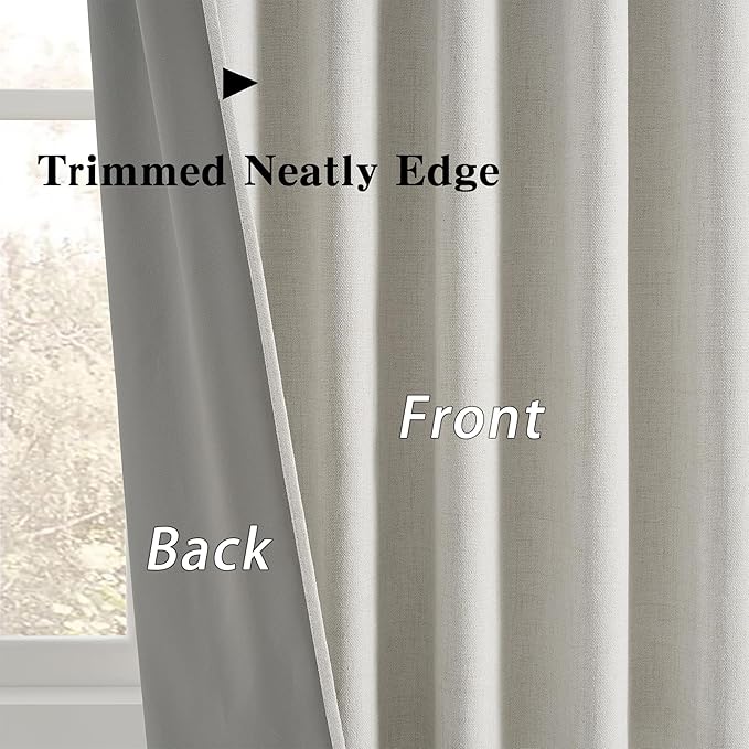RAIN CITY Natural Birch Blackout Curtains 45 Inch Long 2 Panel Set, Boho Farmhouse Linen Drapes for Bedroom Textured Hook Included 50" x 45"