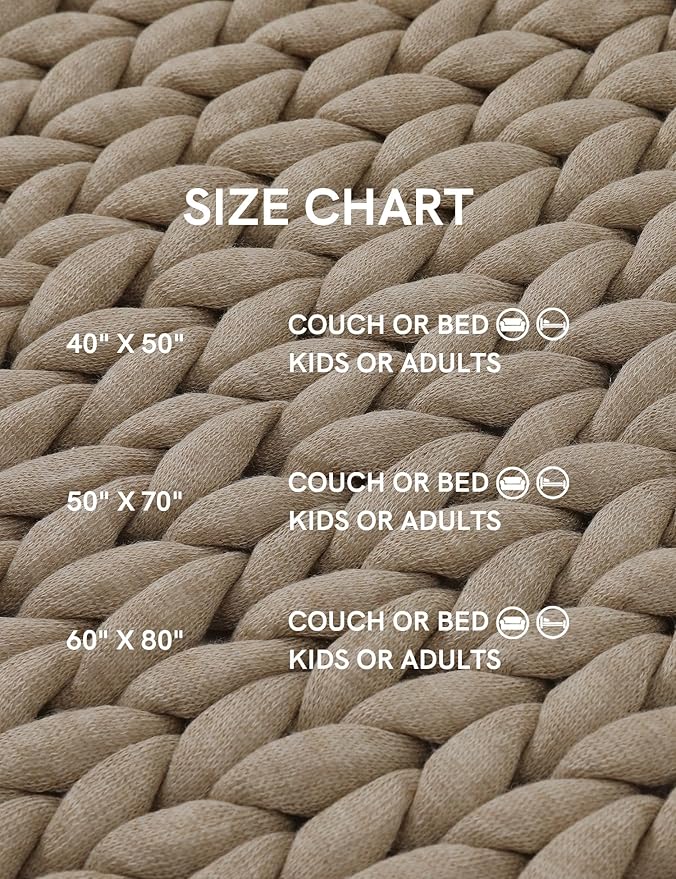 YnM Chunky Throw Blanket, Medium-Weight, Hand Knitted, Skin Friendly, Ventilated and Breathable, Machine Washable, Home Décor Piece for Couch, Sofa and Bed (Beige, 60x80 Inch)