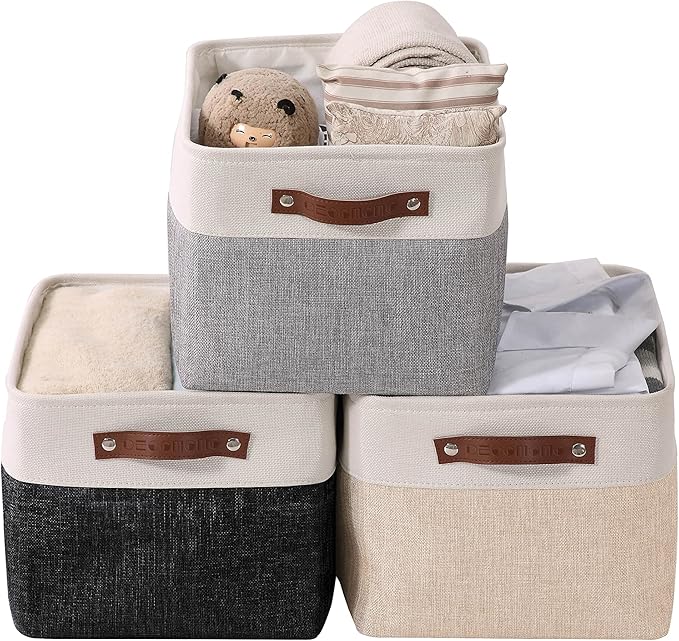 DECOMOMO Storage Bins Fabric Storage Baskets for Shelves, Linen Closet Organization Toys Nursery (Mixed Neutral, Large - 3 Pack)