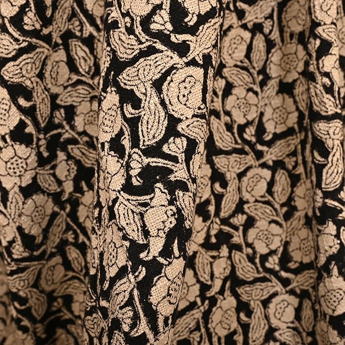 Handmade Cotton Throw Blanket, Floral Block Print, Black and Beige Wrap, 47x71 inches Decorative Woven Throw with Tassels