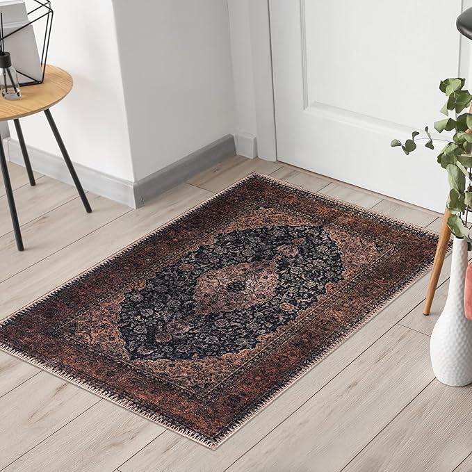 Keen Home Design 2x3 Rug - Machine Washable Entry Rug with Non-Slip Backing, Ideal for Enteryway, Kitchen, Bathroom, Laundry Room - Vintage, Easy Clean, Durable, Low Pile Rug - (2' x 3')