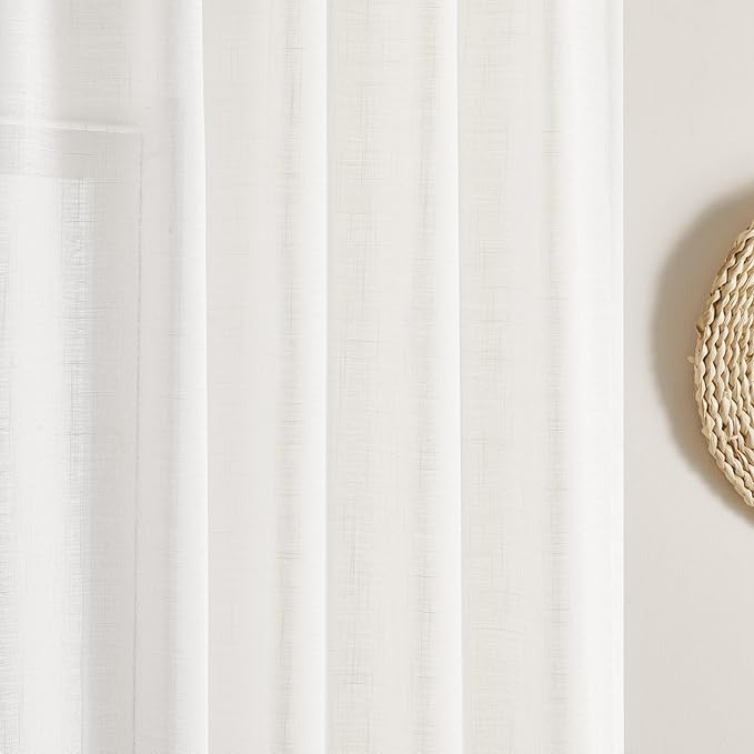 Joydeco Sheer Curtains 72 Inches Long, White Curtains for Living Room 2 Panels Set, Window Curtains Privacy Assured with Light Filtering(W52 x L72 Inch,Pure White)