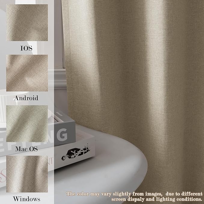 Light Khaki Pinch Pleat 100% Blackout Drapes Linen Blend, Room Divider, Room Darkening, Energy Saving, Furniture Protecting, Light Blocking Extra Wide Privacy Curtains, 240Wx84L, 1 PC