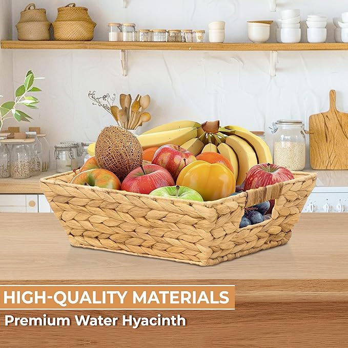 Set of 3 Snack Baskets, Wicker Snack Basket Organizer for Office, Small Wicker Baskets with Handles, (3 Medium Basket)