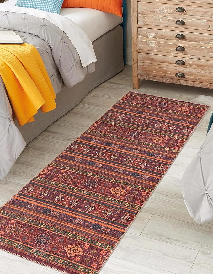 Keen Home Design 2x10 Rug - Machine Washable Runner with Non-Slip Backing, Ideal for Hallway, Entryway, Kitchen, Laundry Room - Vintage, Easy Clean, Durable, Low Pile Rug - (2'6" x 10')