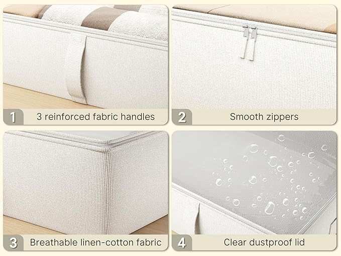 2-Pack Under Bed Storage, 6 Inches Tall Closet Organizers and Storage Bins with Sturdy Sidewalls/Bottom/4 Handles, Beige