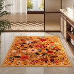 Area Rug 4x6 Rug Washable Boho Rugs Non Slip Low Pile Floral Small Carpet for Bedroom, Bedside, Kids Room, Office, Dining Room(Yellow)