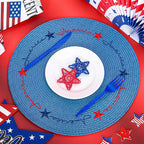 Whaline 4Pcs Round Independence Day Placemats Patriotic Stars Embroidered Place Mats 4th of July Dinner Table Mats for Home Holiday Birthday Party Decor