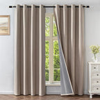 Linen Curtains 72 Inch Length 2 Panels Set, 100% Blackout Curtains Textured Thermal Insulated, Grommet Light Blocking Drapes for Living Room Bedroom Luxury Decor(52W × 72L inch, Linen)