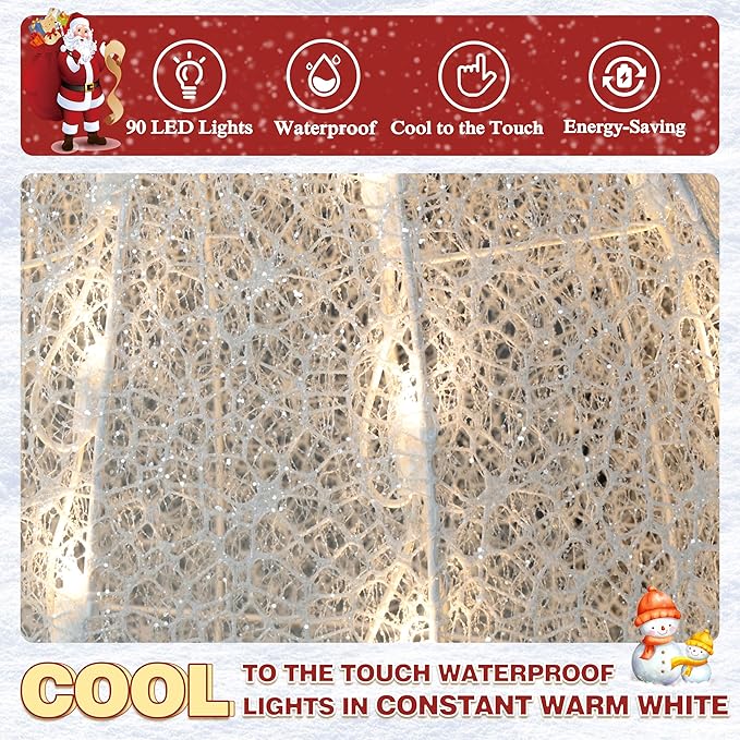 5FT Lighted Snowman with Birds for Christmas Decoration, 3D Pre-Lit Iridescent Snowman Xmas Decor with 90 LED Lights, Glittered Standing Holiday Display for Outdoor, Indoor
