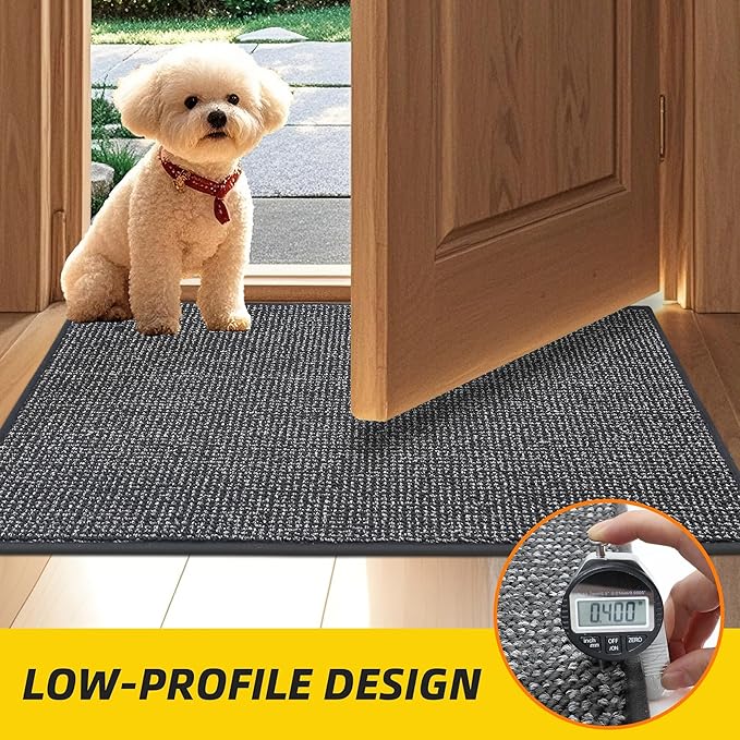 JSEI Dirt Trapper Door Mat 24"x36" Non-Slip Washable Entrance Mat, Dog Doormats, Absorbent & Fade-Resistant Floor Mats, Low Profile Welcome Mats for Entryway, Front Door, and Inside Entrance,Dark Grey
