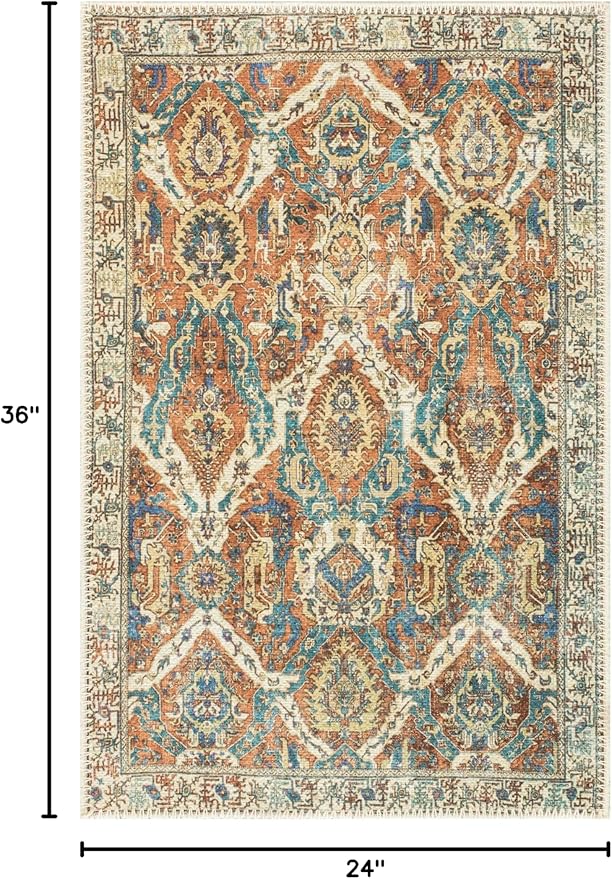 Keen Home Design 2x3 Rug - Machine Washable Entry Rug with Non-Slip Backing, Ideal for Enteryway, Kitchen, Bathroom, Laundry Room - Vintage, Easy Clean, Durable, Low Pile Rug - (2' x 3')