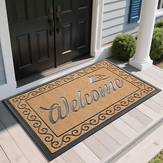 Yimobra Welcome Mat, Heavy Duty Sturdy Door Mats for Home Entrance Outdoor Indoor, Front Doormat for Outside Patio Floor Entry Porch Garage Office, Waterproof, Low Profile, 60 x 36, Yellow