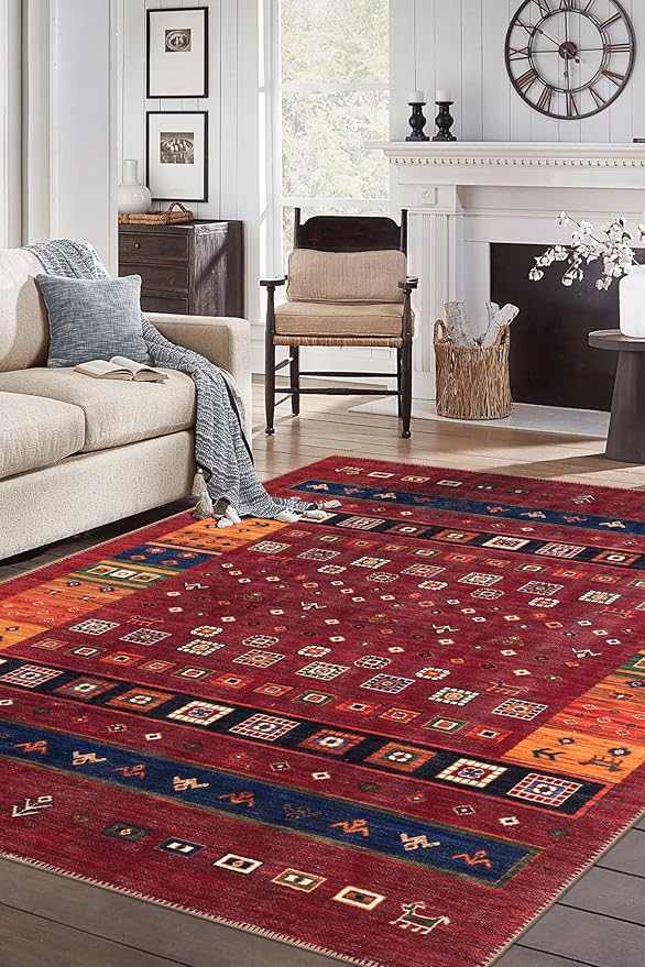 Keen Home Design 5x7 Rug - Machine Washable Area Rug with Non-Slip Backing, Ideal for Living Room, Dining Room, Bedroom - Vintage, Easy Clean, Durable, Low Pile Rug - (5' x 7')