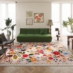 Area Rugs 9x12 Living Room Clearance Washable Boho Rug Non Slip Floral Vintage Low Pile Large Rug for Living Room, Bedroom, Farmhouse, Dining Room, Kids Playroom(Beige)