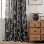 Sutuo Home Boho Curtains 63 Inches Length for Kitchen Doorway Cafe Dining Room, Stripe Floral Vintage Tassels Window Treatment Drape for Halloween Decorations Rod Pocket, 1 Panel 59" W x 63" L,Black