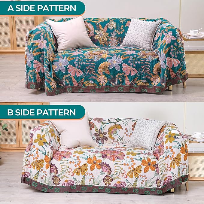 Premium Bed Throws- Boho Throw Blanket 80”x 90”,100% Cotton Ultra Soft Rustic Quilt Summer Blanket Travel Muslin Blanket Home Decor Large Bed Blankets All Season Throws for Women Mom