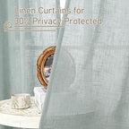 LAMIT Living Room Linen Curtains 95 Inch for Bedroom, Bronze Grommet Linen Textured Sheer Curtains Light Filtering Burlap Drapes for Farmhouse, 2 Panels, 52 x 95 Inch, Greyish Blue