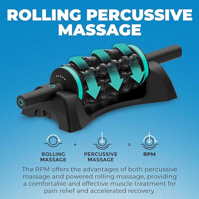 Chirp RPM Rolling Percussive Massager – Deep Tissue Muscle Massager and Back Roller with Hands-Free Base, Rechargeable Leg Massager Roller, 5-Speed Massage Roller Stick for Legs, Foot & Calf Massager