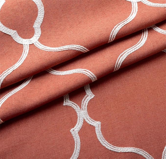 MIUCO Moroccan Embroidery Semi Sheer Curtains Faux Linen Grommet Curtain Panels for Kids Room 52 x 84 Inch 2 Panels, Rust