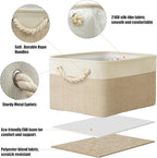SIMPLE HOUSEWARE Large Fabric Storage Bin, 15.7" x 12" with Braided Handles, 3 Pack, Beige