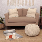 REDEARTH Round Pouf Ottoman –18"x18"x14" Hand-Knitted Cotton Pouffe –Cable Footstool –Boho Dori Hassock –Pre-Stuffed Poof – Extra Seat -Poofy Footrest for Living Room, Bedroom, Nursery, Nook –Ivory