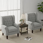 Accent Chair, Upholstered Armchair with Button Tufted High Back & Solid Wood Legs, Comfy Wingback Reading Single Sofa Chair for Small Spaces, Living Room, Bedroom (Light Grey, Set of 1)