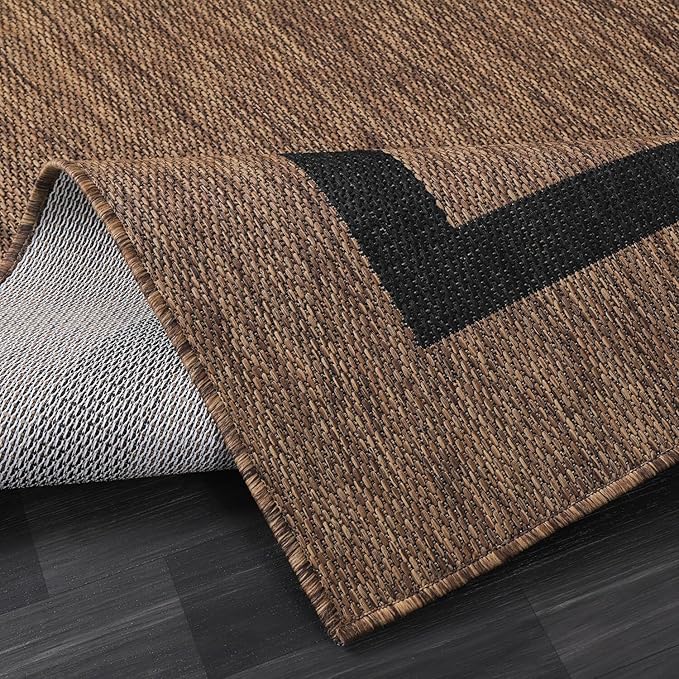 Bordered Outdoor Rug 6x9 Washable Outside Carpet for Indoor Patio Porch Waterproof Easy Cleaning Non Shedding Area Rugs Nut Brown - Black 6 x 9