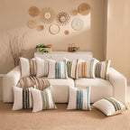 Boho Chenille Tufted Couch Throw Pillow Covers 18x18 Inch Set of 2 Farmhouse Striped Decorative Pillow Covers Accent Neutral Pillowcase Black Yellow Cushion Cover for Living Room Sofa Bed