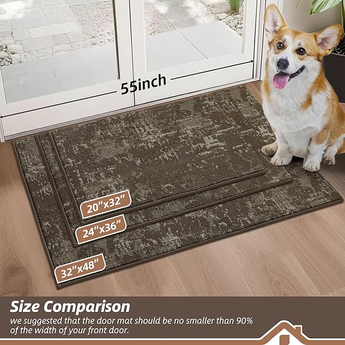 BEQHAUSE Dirt Trapper Door Mat 20"x32" Non-Slip Door Mats Washable Entryway Rugs Stain Resistant Doormat Absorbent Welcome Floor Mat for Front Back Door, Muddy Wet Shoes & Paws,Brown