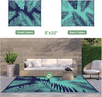GENIMO Outdoor Rug 8' x 10' Waterproof for Patios Clearance, Reversible Outdoor Plastic Straw Camping Rug Carpet, Large Area Rugs Mats for RV, Camper, Deck, Balcony, Porch, Beach, Navy Blue&Jade Green