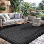 CAMILSON Indoor Outdoor Rug, 6x9 Bordered Dark Grey Black Modern Area Rugs for Indoor and Outdoor Patios, Kitchen and Hallway Mats, Washable Porch Deck Outside Carpet (Bordered Black, 6 x 9)