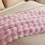 JELLYMONI Faux Fur Throw Blanket, Pink Cozy Plush Bubble Bed Blanket, Thick and Warm, 50" X 60"
