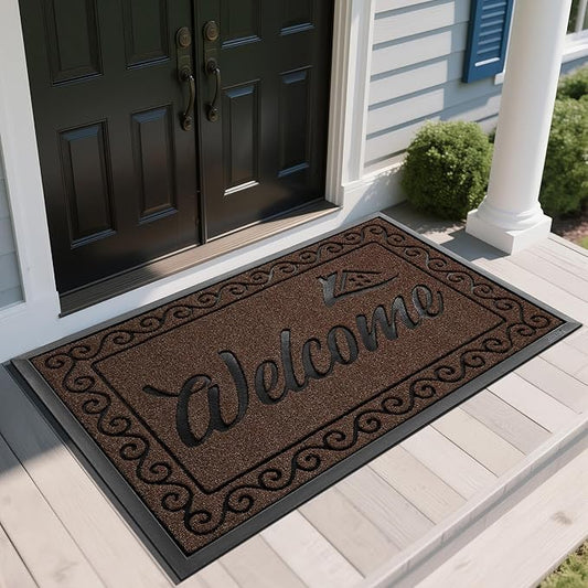 Yimobra Welcome Mat, Heavy Duty Sturdy Door Mats for Home Entrance Outdoor Indoor, Front Doormat for Outside Patio Floor Entry Porch Garage Office, Waterproof, Low Profile, 60 x 36, Coffee