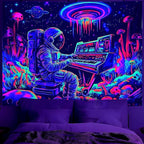 BVBOX Astronaut Space Blacklight Tapestry 90"x70", UV Reactive Astronaut Electronic Piano Universe Galaxy Planet Glow in Dark Music Tapestries, Black Light Neon Upright Poster Wall Hanging Backdrop Decor for Bedroom Living Room