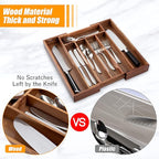Bellsal Acacia Silverware Organizer Kitchen Drawer Organizer Expandable Bamboo Utensil Holder Cutlery Tray for Kitchen Utensil and Flatware Bedroom Office