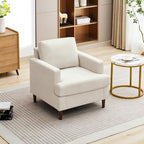 Mid-Century Accent Chair,Modern Linen Fabric Armchair for Living Room,Comfy Upholstered Reading Accent Chairs for Bedroom,Single Sofa Chair with Wood Legs (Beige, 1 Pack)