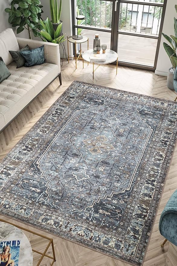 Keen Home Design 3x5 Rug - Machine Washable Entry Rug with Non-Slip Backing, Ideal for Enteryway, Kitchen, Bathroom, Laundry Room - Vintage, Easy Clean, Durable, Low Pile Rug - (3' x 5')