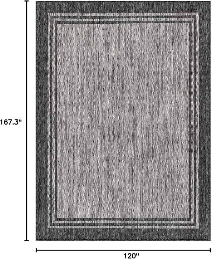 Bordered Outdoor Rug 10x14 Washable Outside Carpet for Indoor Patio Porch Waterproof Easy Cleaning Non Shedding Area Rugs Dark Gray 10 x 14