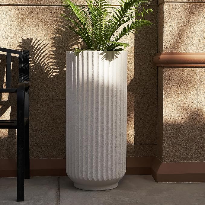 31.5 Inch Tall Roman Column Concrete Planter（14.2Dx31.5H，36 Pounds）,Durable All-Weather Use with Drainage Holes,Large Tall Round Planter for Outdoor Indoor Plants