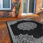 CAMILSON Outdoor Rug, 5x7 Medallion Black White Modern Area Rugs for Indoor and Outdoor Patios, Kitchen and Hallway Mats, Washable Porch Deck Outside Carpet (Medallion Black, 5 x 7)
