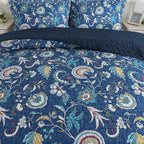 NEWLAKE Quilt Set King Size, Bedspread Sets Blue Botanical Floral Patterns, Reversible Quilt Bedding Set Lightweight and Breathable for All Seasons, Soft Quilted Bedspread with 2 Pillow Shams