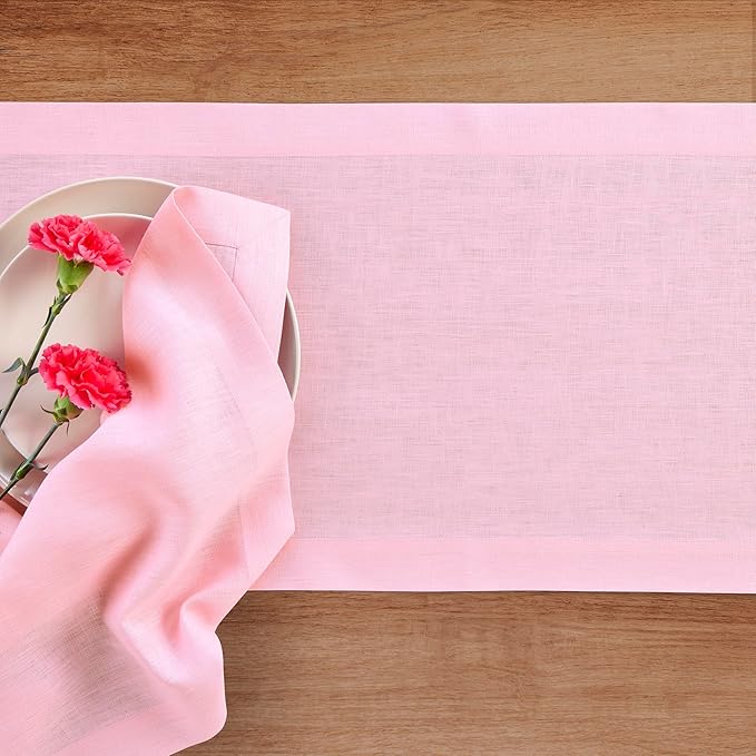 Solino Home Linen Pink Lemonade Table Runner 144 Inches Long - 100% Pure Linen Extra Long Table Runner 14 x 144 Inch for Halloween - Fete